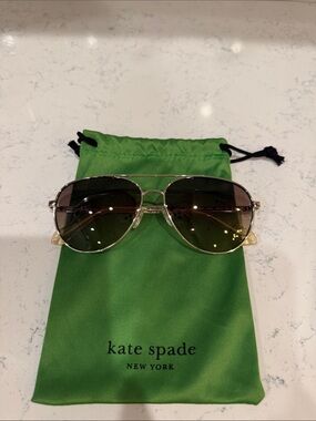 kate spade classic gold aviator sunglasses with brown lenses